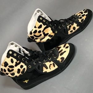 Leopard print and black hi-tops